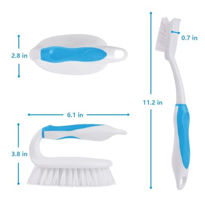 Scrub Brush Set, 4 Pack Deep Cleaning Brush Kit - 2 Scrub Brush, 2 Tile & Grout Brush with Built-in Scraper, Household Commercial Scrubber for Floor, Shower, Pool Wall, Tub (Blue) - color: Blue