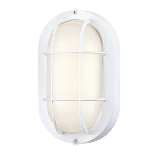 Oval Bulkhead Light, Outdoor LED Nautical and Sauna Lamp | 8.5 Inch, Dimmable, 600 Lumen 3000K, Aluminum, Glass, Water-proof Wall Lantern Light for Patio, Porch, Garage, White, 1 Pack - color: 3000K White, size: 1pk-oval