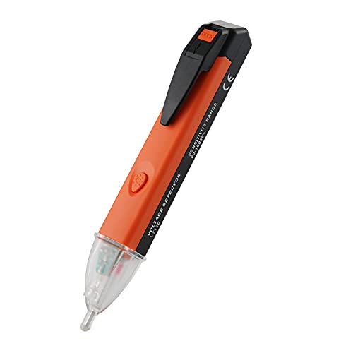Non-Contact Voltage Tester Tools,LED Flashlight,Buzzer Alarm,AC Voltage Detector Pen,Test Range 60V - 1000V for Live/Null Wire Judgment - color: Orange+Black