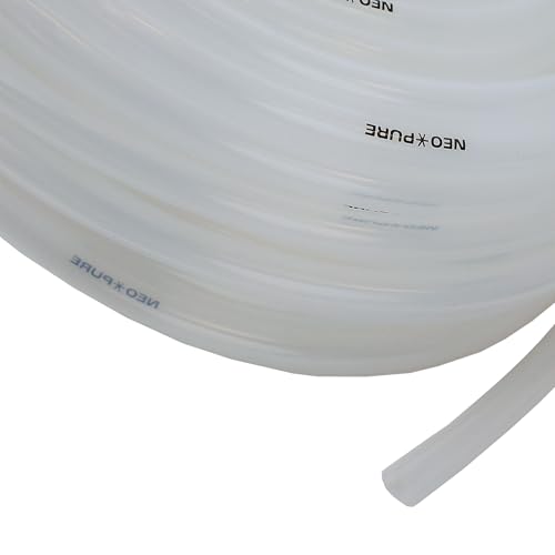 Neo-Pure Silicone Tubing – Clear Food-Grade Flexible Tube for Beverage, Dairy, and Food Processing Applications, Temperature Resistant, Non-Toxic, 1/8 Inch ID x 5/16 Inch OD, 100FT. Roll