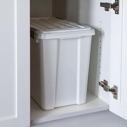 IRIS USA Stackable Dog Food Storage Container with 2 Cup Scoop, 4 Secure Latches, Fits up to 30 lbs, Pet Dry Food Bin, Gasket Seal Lid, BPA Free, Stackable, Easy Measure, White - color: White/Gray