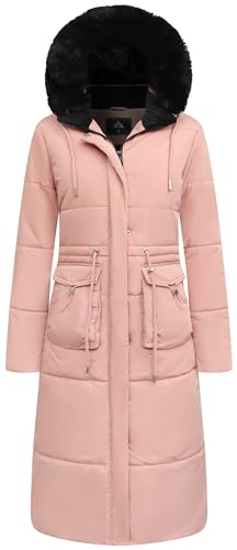 MOERDENG Women's Long Winter Puffer Coat Waterproof Warm Maxi Down Jacket Faux Fur Removable Hood Parka - color: Pink, size: Large