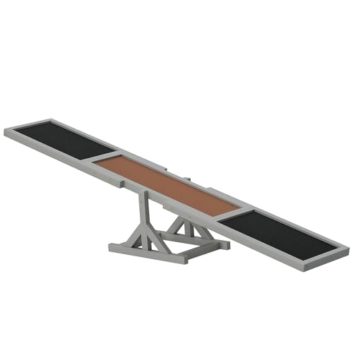 PawHut Wooden Dog Agility Seesaw for Training and Exercise, Platform Equipment Run Game Toy, Weather Resistant Pet Supplies, 71" L x 12" W x 12" H, Gray - color: Grey, size: 70.75" x 11.75" x 11.75"