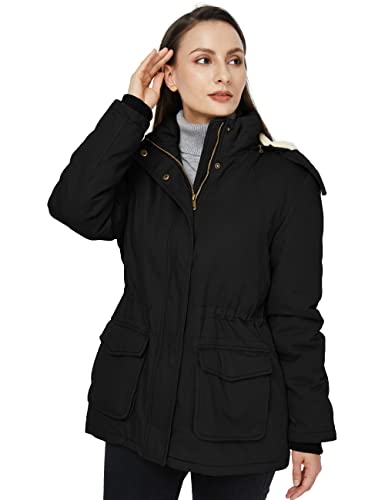 WenVen Women's Winter Warm Sherpa Lined Jacket Heavy Parka Coat with Hood - color: Black, size: X-Large