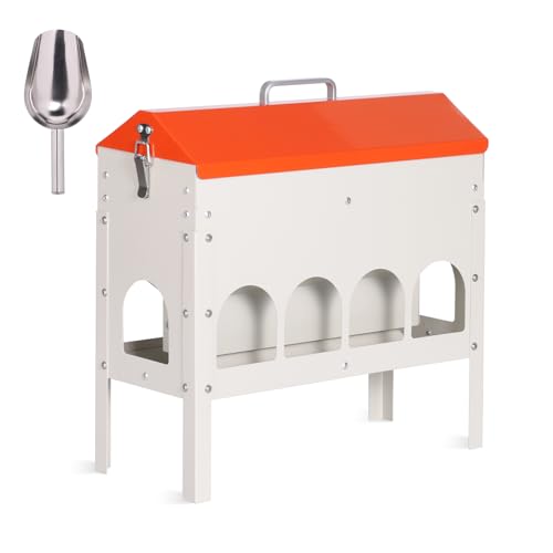 15lbs Automatic Chicken Feeder - 10 Feeding Ports | No Waste Poultry Feeder, Large Feeding Though Dispenser for Chickens Duck, Galvanized Metal Material, Sturdy And Durable