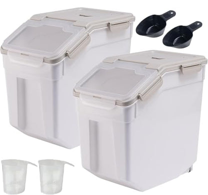 50 lbs Flour Storage Container, 2 Pack Rice Storage Container with Measuring Cup & Scoop, Pet Food Storage Container Dog Cat Food Bin, Grey - color: 50BL,2PCS,GRAY