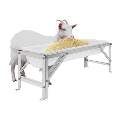 Livestock Feed Trough with Stand, 35L/9.25Gal Capacity Livestock Water Trough with Triangular-Structure Stand 39" Long Portable Farm Animal Feeder for Calves, Pigs, Sheep and Horses (White) - color: White
