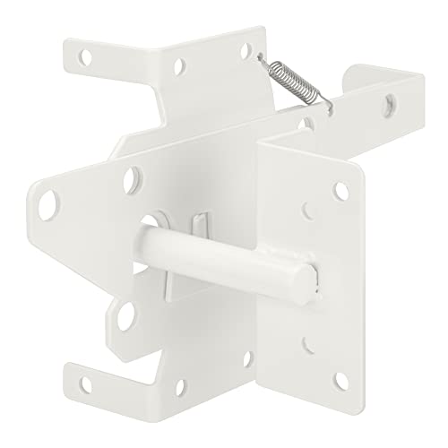 Self-Locking Gate Latch Heavy Duty Post Mount Automatic Gravity Lever for Wooden/PVC Fence, Door Lock with Fasteners Hardware for Secure Pool |Yard | Garden, Steel, White - color: White