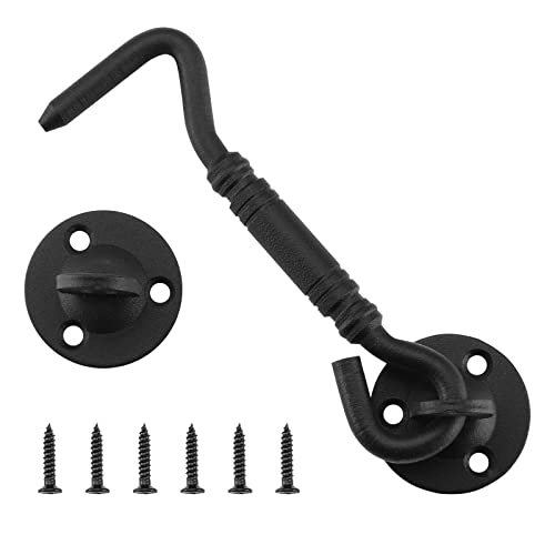 HOME MASTER HARDWARE Barn Door Hook and Eye Latch 4" Privacy Hook Lock Hardware Rust-Proof Gate Latch Cabin Hooks for Sliding Doors,Bathrooms,Outdoor,Windows,Bedrooms,Cabinet,1 Pack Black with Screws - size: 1 Pack