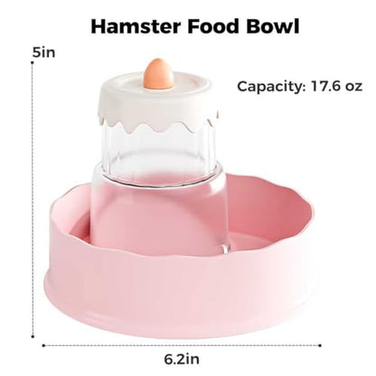 Mini&moe Hamster Food Bowl - Automatic Guinea Pig Feeder No Spill Storage Small Pet Food Dispenser for Gerbil, Rat, Chinchilla, Ferret, Hedgehog - color: pink