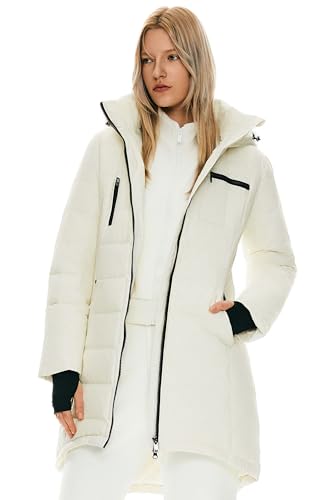 Orolay Women's Winter Down Jacket Long Quilted Puffer Coat Warm Hooded Slim Fit Outerwear - color: Cannoli Cream, size: Small