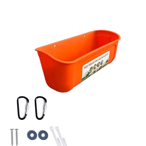 Plastic Feed Trough for Chicken/Sheep/Pig/Duck/Dog, Hanging or Screw-in Fence Feeder, Thickened Scratch-resistant Poultry Water Trough(Orange) - color: Orange