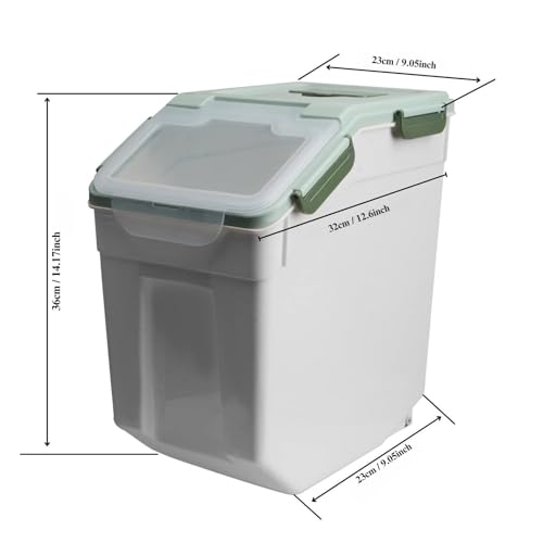 Large Flour Storage Container Bin 25lb, 4 Pack Airtight Rice Storage Containers with Wheels Seal Locking Lid, BPA Free, with Measuring Cup |Scoop, for Beans, Sugar, Grain, Dry Food - Green - color: 4Pcs 25LB Green