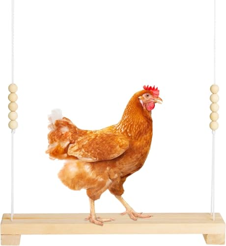 WDEFUN Pet Toy Wooden Chicken Swing Perch with Iron Monkey Decoration and Rope, for Hens and Birds