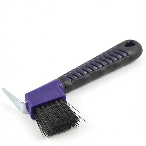 Horse Hoof Pick with Brush, 2-in-1 Hoof Pick for Horses with Soft Grip Rubber Handle, Grooming Brush Tool for Horse Grooming Supplies(Purple) - color: Purple