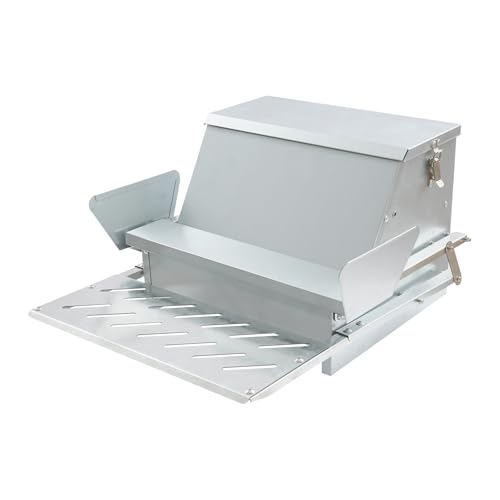 Chicken Feeder Automatic Treadle Feeder for Outdoor, 25lb Poultry Feeder with Weatherproof Lid, Sturdy Galvanized Steel Feeders for 6-12 Chickens 10 Days
