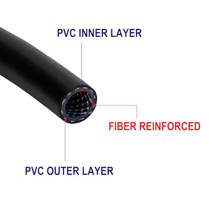 Black Braided Vinyl Tubing 5/8" - 50ft High Pressure Reinforced PVC Tube | Flexible, BPA Free , Perfect for Water Transfer in Workshop Home Garden - size: 5/8" ID, style: 50 ft