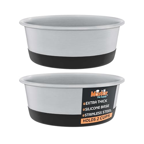 Master Pet Supply Stainless Steel Dog Bowls Set of 2 with Extra Thick Silicone Base - 2 Cup (16 oz) Black Velvet, Non-Slip, Dishwasher Safe Metal Bowls, Pet Dog Food Bowl for Dogs, Cats, Anti Rust - color: Black Velvet, size: 2 Cups (16 oz) 2 Pack