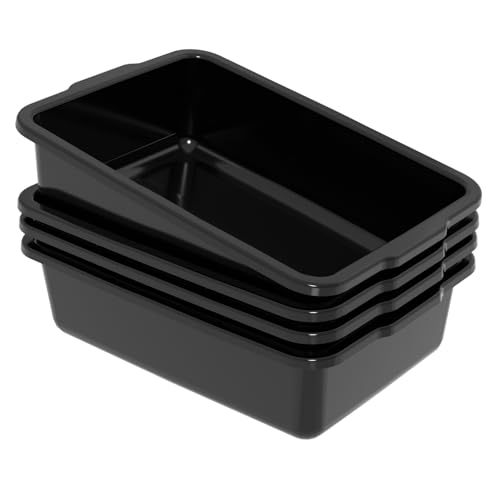 4 Pack Large Commercial Bus Boxes, 35 L Plastic Utility Bus Tote, Black - size: 35 L