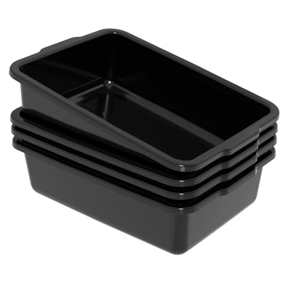 4 Pack Large Commercial Bus Boxes, 35 L Plastic Utility Bus Tote, Black - size: 35 L