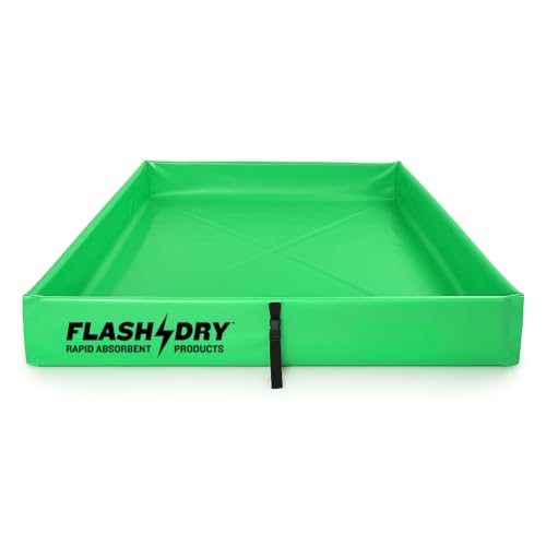 FLASHDRY Portable Spill Containment Berm, Folding Duck Pond 4' x 4', Reusable Oil, Fuel & Chemical Spill Containment Tray, UV-Resistant PVC, Heavy-Duty, Quick & Easy Setup, Garage & Industrial Use - color: Light Green