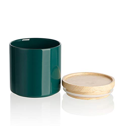 Sweejar Kitchen Canisters Ceramic Food Storage Jar, Stackable Containers with Airtight Seal Wooden Lid for Serving Ground Coffee, Tea, Sugar, Salt and More - 16 Fl Oz (Jade) - color: Jade, style: 16 Fl Oz (4.1"x4.4")