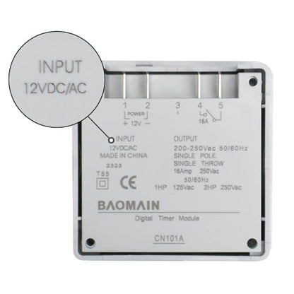 Baomain Time Switch Relay with 4 x Terminal Cable & Waterproof Cover,Digital LCD Programmable Timer,12V DC/AC Input,200-250V 16A Output,28 Programs Daily/Weekly Schedule,CN101A - size: Timer with Terminal Cable & Cover