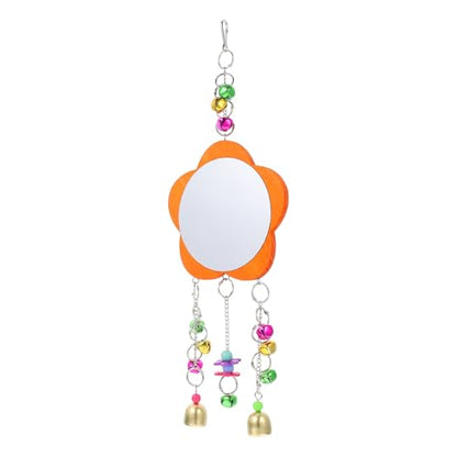 Luxshiny Hanging Chicken Mirror with Bells for Pet Birds and Hens Shatter-Resistant Rooster Mirror for Cage Enrichment and Interactive Play Safe Chewing Accessory for Parrots and Chickens