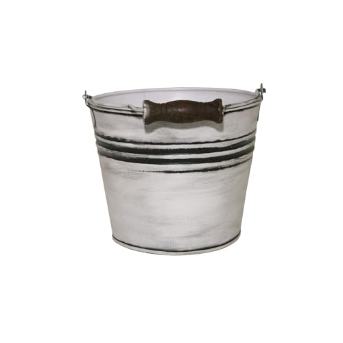 Headwind Vintage Collection - 6 Inch Rustic White Banded Planter with Handles – Galvanized Bucket Planter - Decorative Small Planters for Indoor Plants & Outdoor Use by Robert Allen - color: Rustic White, size: 6"