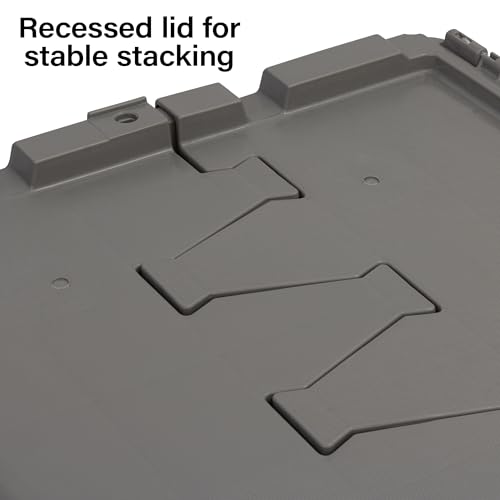 Buckhorn Industrial Lidded Plastic Storage Container, Nesting and Stackable Plastic Storage Box with Lid Attached, Organization Tote for Garage and Warehouse, 12 Gallon Capacity, 21"x15"x12", Gray