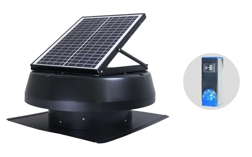 iLIVING HYBRID Ready Smart Thermostat Solar Roof Attic Exhaust Fan, 14", 40-Watt, 1150 CFM, Cools up to 2900 Sq.Ft. Coverage Area, Black - style: 14" Solar Hybrid Ready