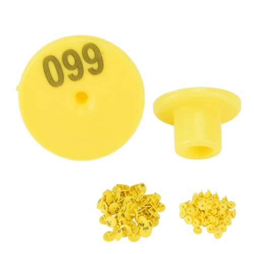 100PCS Cattle Ear Tags with Numbered 001-100, Anti Dropping Round Ear Tag for Cattle Sheep Pig Calf Fox Animal Identification Ear Tags (Yellow)