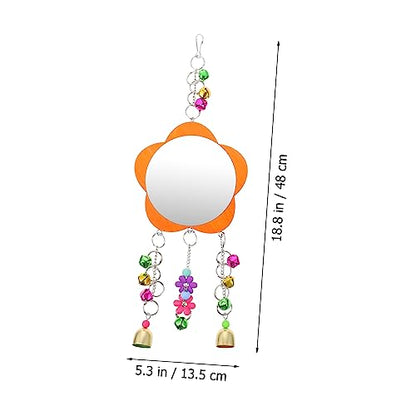 LIOOBO 1Pc Hens Mirror with Bells Chicken Mirror Toy Hanging Rooster Mirror for Birds Acrylic and Wood Fun Cage Decoration for Chickens and Pets