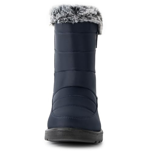 Alpine Swiss Lexie Women’s Snow Boots | Waterproof Faux Fur Lined | Warm Cozy Winter Booties | Anti-Slip Sole | Stylish Outdoor Shoes - color: Navy, size: 7