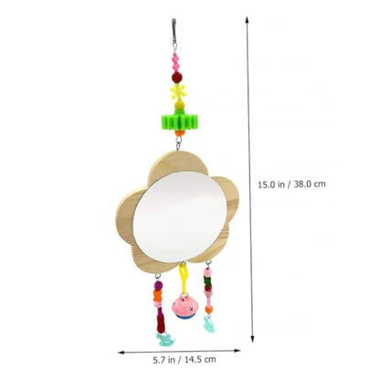 BESPORTBLE Creative Wooden Chicken Hanging Mirror Toy Bell Fun Rooster Hen Activity Mirror for Coop Engaging Design to Relieve Boredom and Promote Healthy Growth