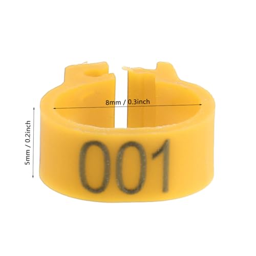 100Pcs Birds Leg Rings, 8mm Pigeon Leg Bands 001 to 100 Numbered Plastic Clip on Identification Rings for Chicks Parrots Finch Dove Lovebird Quail Bantam Lovebirds (Yellow) - color: Yellow