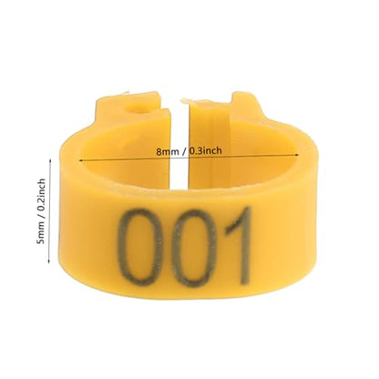 100Pcs Birds Leg Rings, 8mm Pigeon Leg Bands 001 to 100 Numbered Plastic Clip on Identification Rings for Chicks Parrots Finch Dove Lovebird Quail Bantam Lovebirds (Yellow) - color: Yellow