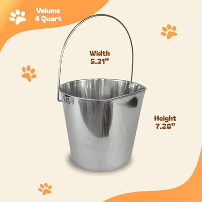 Advance Pet Products 4 Quart Heavy Duty Stainless Steel Flat Side Bucket | Durable Food & Water Pail for Dogs, Cats, Kennels, Cages and Critter Crates | Multi-Purpose Bucket - size: 4 Quart - Not Hooked