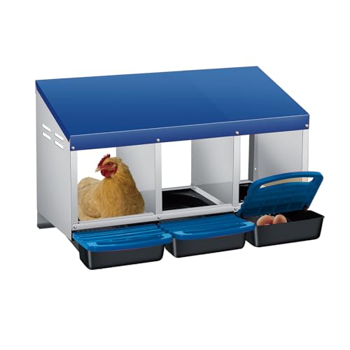 Nesting Boxes for Chickens, 3 Holes Chicken Nesting Box with Removable Tray, Easy Egg Collection, Roll Away Nesting Box for Hens, Chicken Coop, Blue - color: blue, size: 3 holes