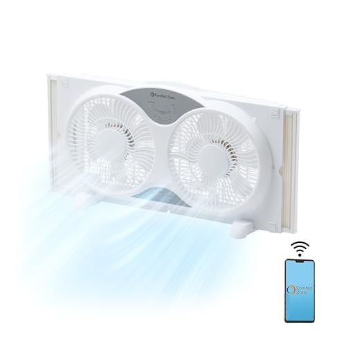 Comfort Zone 9-Inch Smart WiFi Twin Window Fan – 3-Speed Dual Blade Fan with App & Voice Control, Reversible Exhaust, Cooling & Circulate Modes, Expandable 23.5" to 37", Bug Screen - color: White, size: 9 inch (3-Speed w/WiFi)