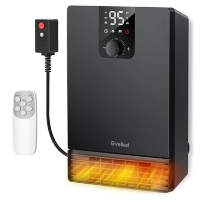 GiveBest Smart Wall Heater, 1500W Fast Heating Electric Space Heater for Indoor Use, 3 Heating Modes, Adjustable Thermostat, 24H Timer, Easy Mounted for Bedroom, Office, Home, Black - color: Matte black