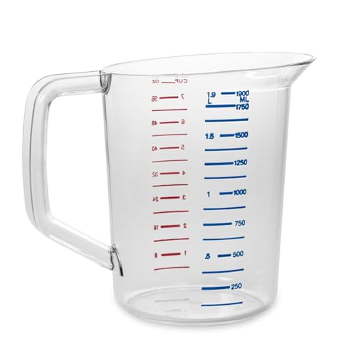 Rubbermaid Commercial Products Bouncer Clear Measuring Cup, 8-Cup/2-Quart, Clear, Strong Food Grade, Easy Read for Liquid/Dry Ingredients, for Home/Professional Kitchen (Pack of 6) - size: 2 Qt (Pack of 6)