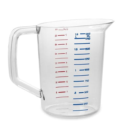 Rubbermaid Commercial Products Bouncer Clear Measuring Cup, 8-Cup/2-Quart, Clear, Strong Food Grade, Easy Read for Liquid/Dry Ingredients, for Home/Professional Kitchen (Pack of 6) - size: 2 Qt (Pack of 6)