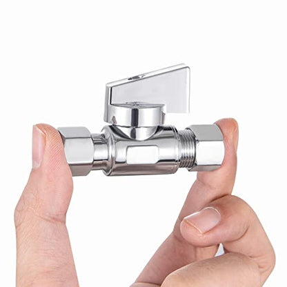 reezliy 2 Pack Chrome Brass 3/8" Comp FIP x 3/8 Inch Compression MIP Quarter Turn Water Straight Angle Stop (Add on) Valve for sink or toilet,water supply - size: 2 Pack 3/8" Comp FIP x 3/8" Comp MIP