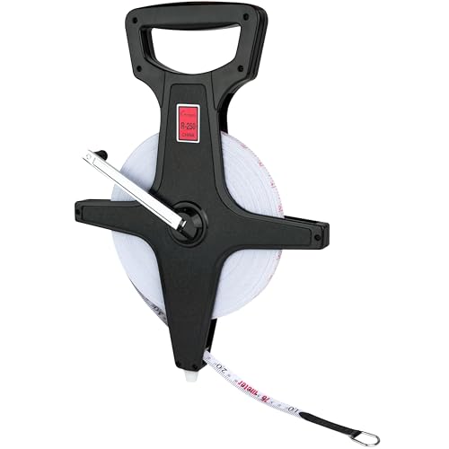 Champion Sports Open Reel Measuring Tapes – Durable Hand Crank with Metal Spike, Dual-Sided Feet & Meters, Perfect for Track & Field and Long Jump, 250 Feet/75 Meters - size: 75 m
