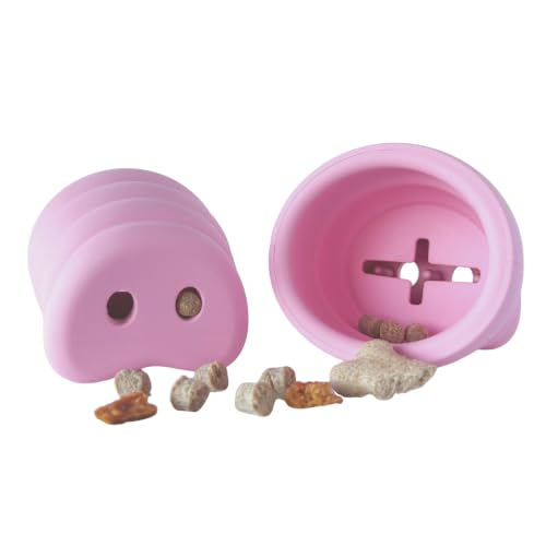 Oinker Treat Puzzle Dog Toy – Heavy Duty Natural Rubber Chew Toy for Aggressive Chewers – Dual-Hole Interactive Treat Dispenser – Durable Pink Pig Enrichment Toy – Designed in Seattle, WA
