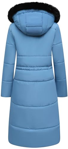 MOERDENG Women's Long Winter Puffer Coat Waterproof Warm Maxi Down Jacket Faux Fur Removable Hood Parka - color: Denim Blue, size: Medium