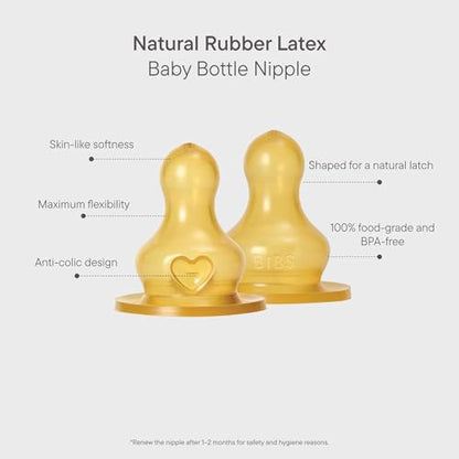 BIBS Bottle Nipple 2-Pack. Anti-Colic. Extra Nipples for BIBS Baby Bottles. Round Nipple. - Natural Rubber Latex, Fast Flow - color: Fast Flow | Natural Rubber