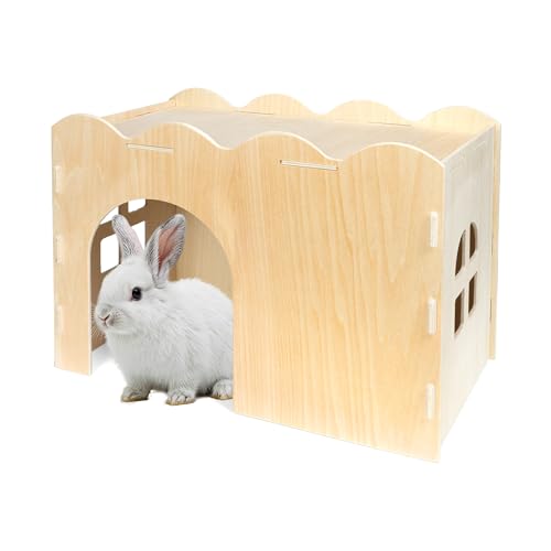 Bifeaw Rabbit Hideout, Natural Wooden Chew Proof Hideaway Hut for Small Pets (Rabbit) - size: Rabbit