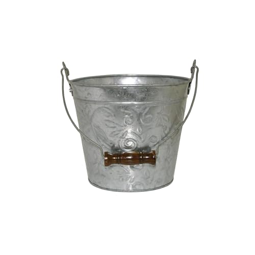 Headwind Vintage Collection - Floral Galvanized Planter with Handles – 12 Inch Flower Pots Decorative Plant Indoor – Plant Pots Indoor with Drainage By Robert Allen - color: Galvanized, size: 12"